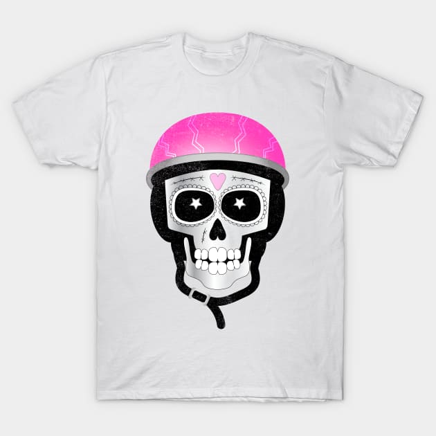 Biker Skull with Pink Helmet T-Shirt by AntiqueImages